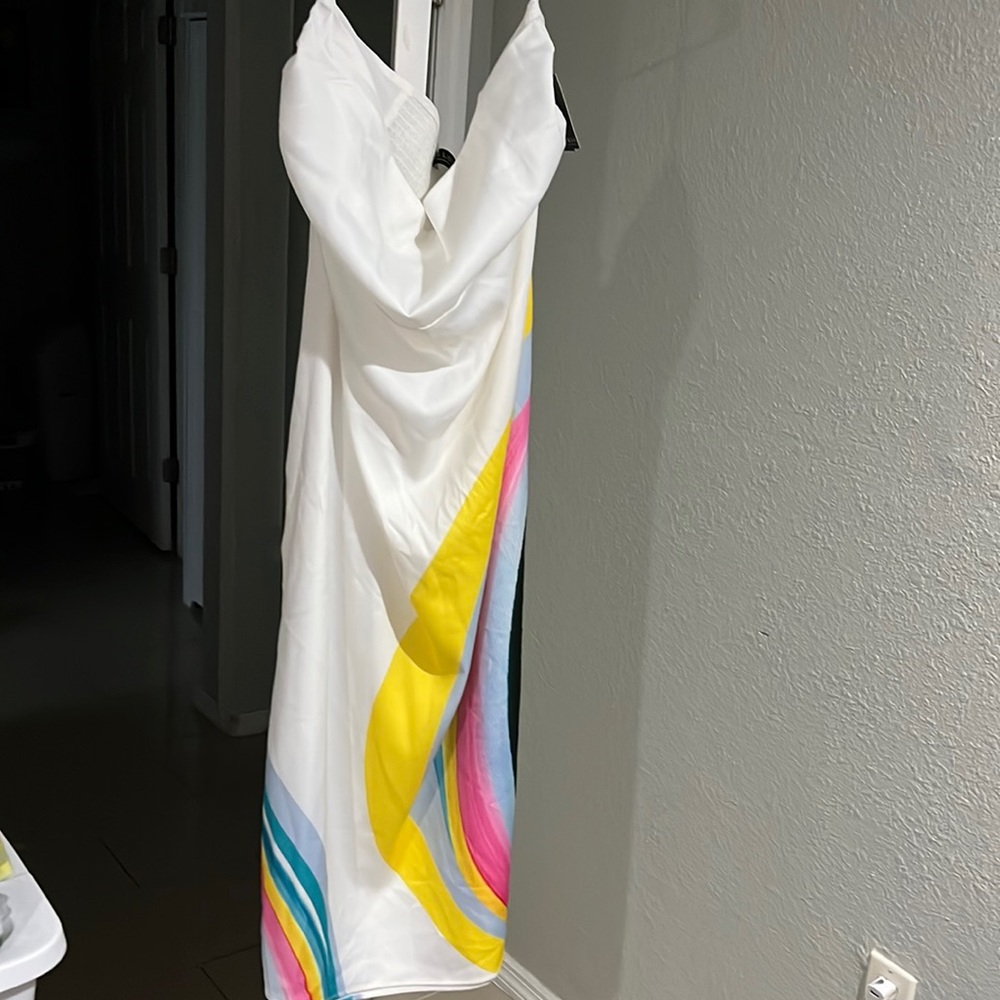 Stunning eloquii white colorful maxi dress strapless with smocked back Sz 18